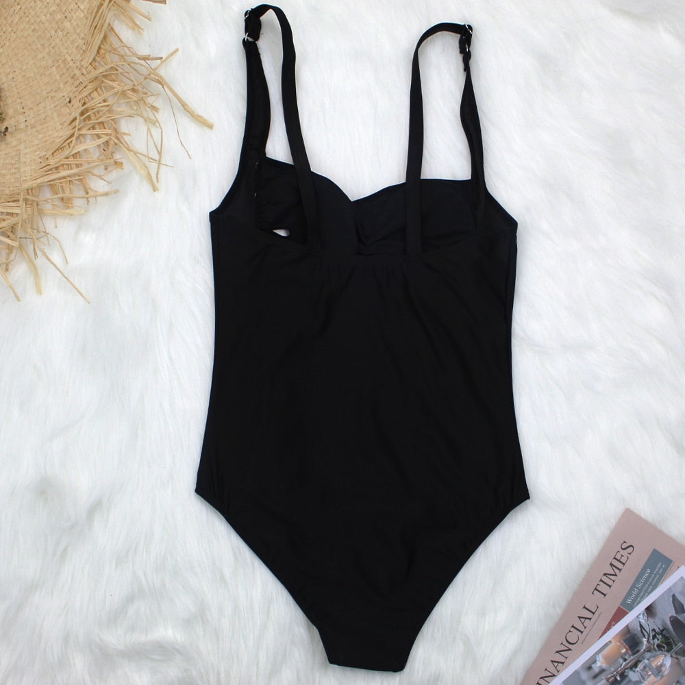 2022 Black Swimsuits Women One Piece Bikinis Summer Bathing Suits Female Sexy Sliming Beach Wear Solid  Swimwear