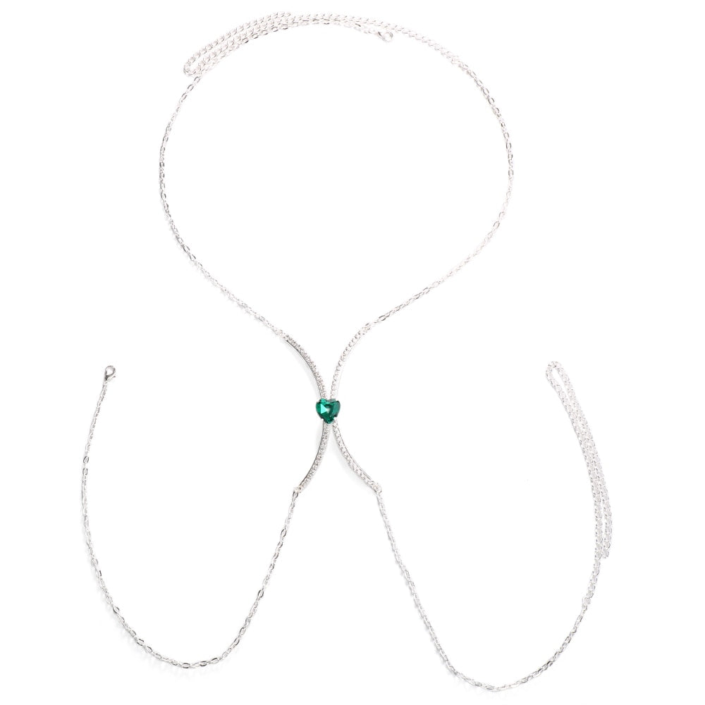 Crystal Heart Chest Bra Body Chain Necklace
