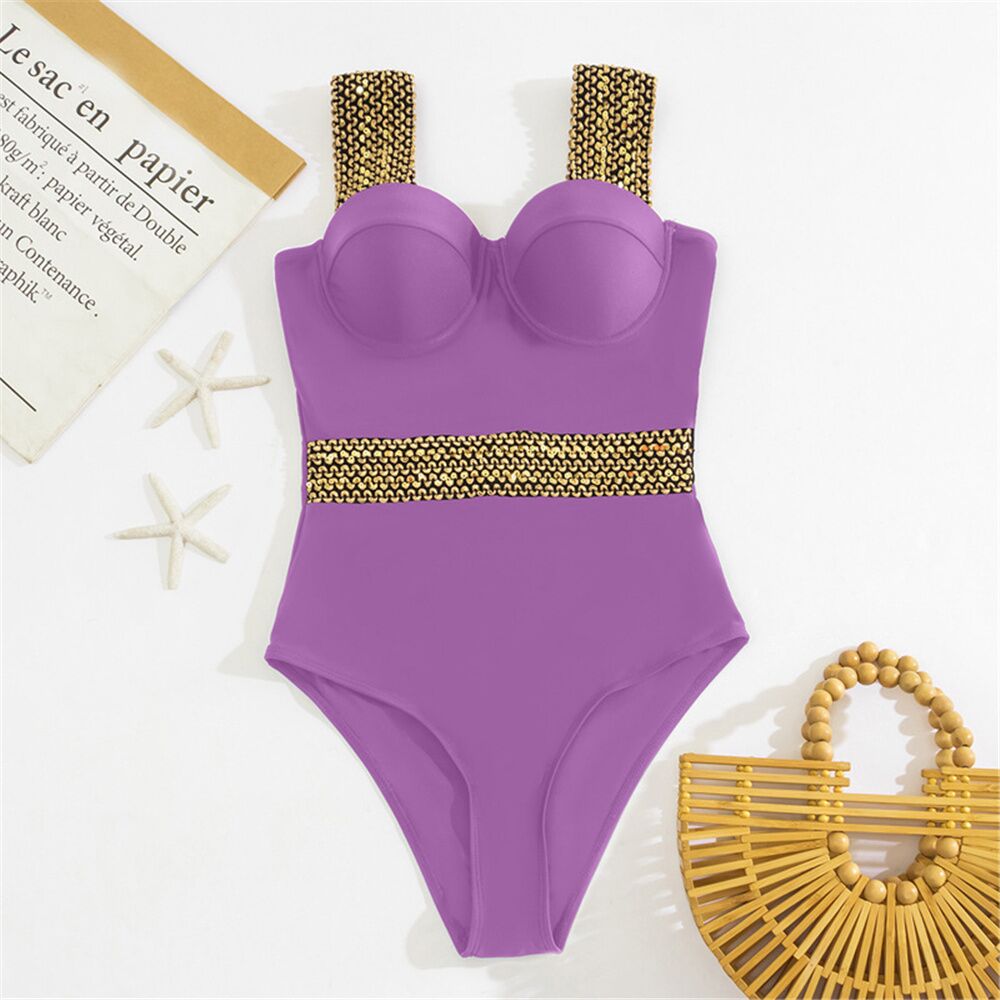 Sexy Push Up One Piece Swimsuit Women 2023 New Stitch Detail Swimwear Monokini Bodysuit Female Beachwear Swimming Bathing Suit