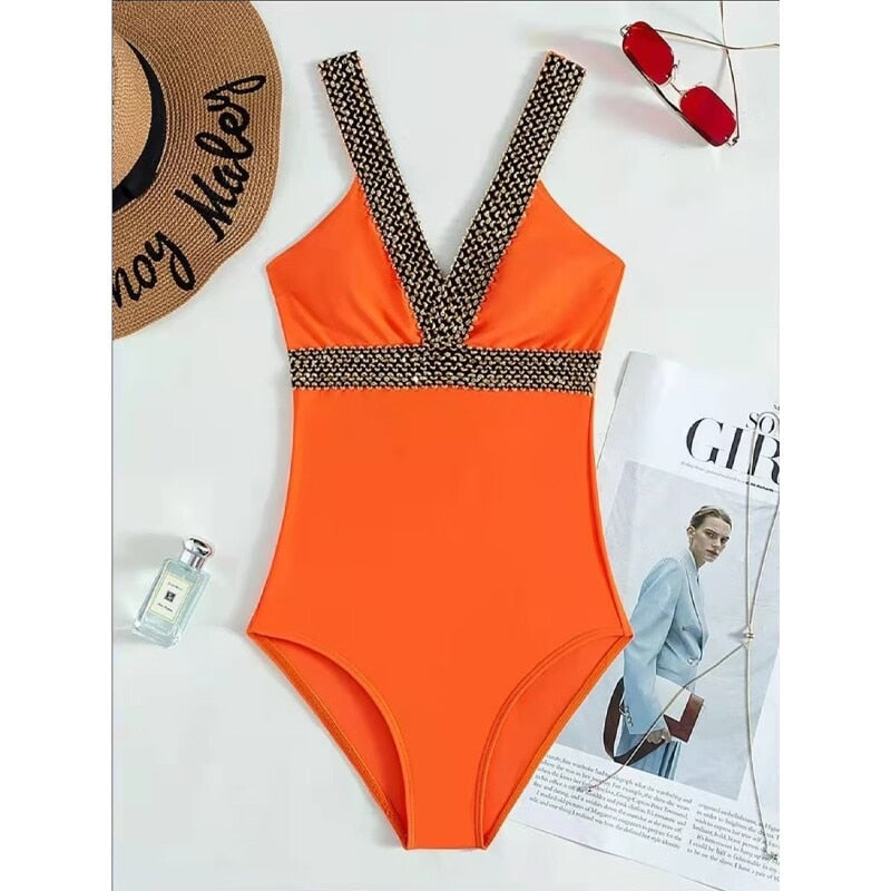 Sexy Push Up One Piece Swimsuit Women 2023 New Stitch Detail Swimwear Monokini Bodysuit Female Beachwear Swimming Bathing Suit