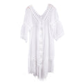 H58D Womens Bikini Cover-Ups Pullover Beach Dress Hollow Crochet Sexy Short Sleeve Beachwear Cover Down Sleep Swimwear Cover