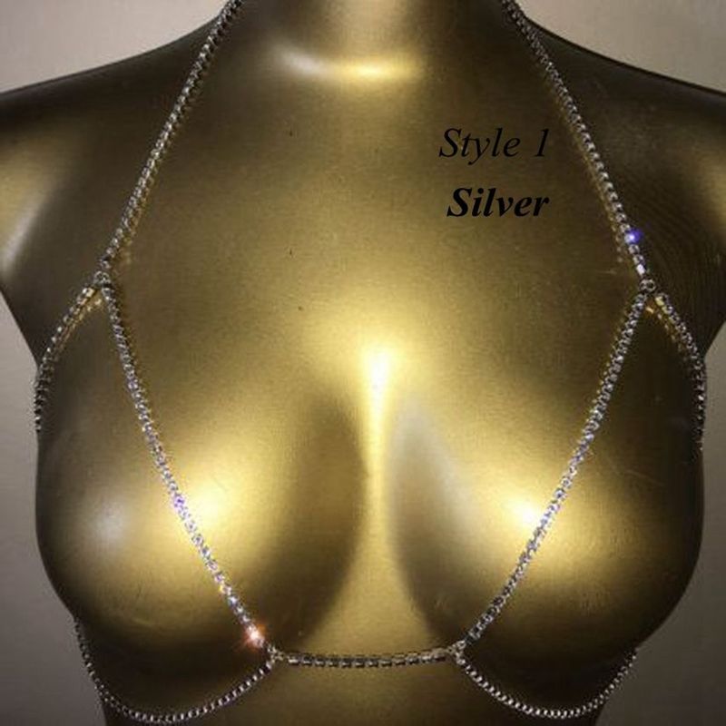 Women Summer Sexy Shiny Crystal Rhinestone Bra Chest Body Chain Bikini Jewelry  Leg Chains for Women Summer Beach Dress Sexy