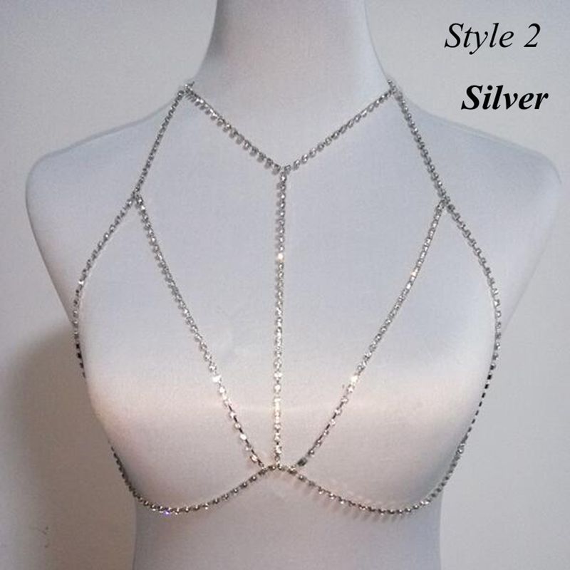 Women Summer Sexy Shiny Crystal Rhinestone Bra Chest Body Chain Bikini Jewelry  Leg Chains for Women Summer Beach Dress Sexy