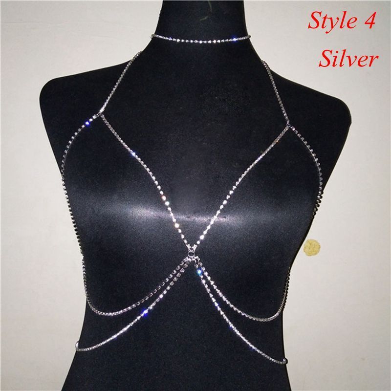 Sexy Women Shiny Crystal Rhinestone Bra Chest Body Chain Fashion Leg Chains Bikini Jewelry For Women Summer Beach Dress