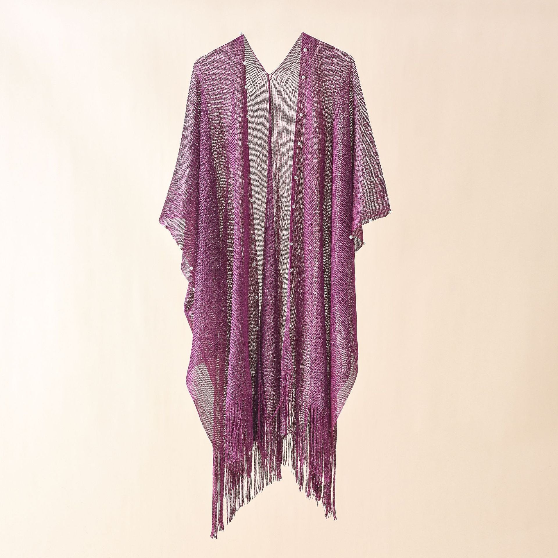 6 Colors Swimsuit Bikini Cover Up Solid Cardigan Tassel Pearls Decor Shawl Women Cape Cover Ups for Swimwear Women Pareo Plage