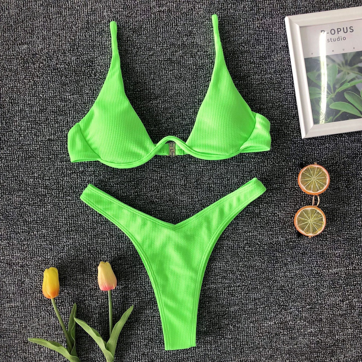 Sexy Underwire Bikini Set 2022 Women Solid Leopard Push Up Micro Swimsuit Summer Neon Green Bathing Suit Thong Swimwear Biquini