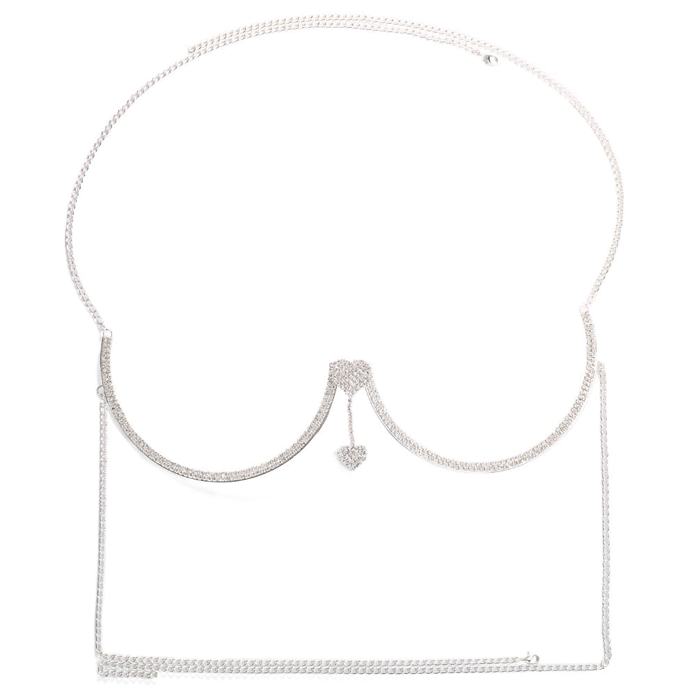 Crystal Heart Chest Bra Body Chain Necklace