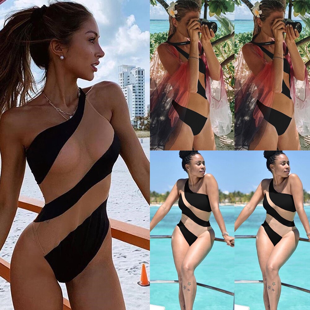 Swimsuits 2023 Woman One Piece Bikini Push-up Padded Bathing Suit Beach Monokini Stripe Skinny One Shoulder Fashion