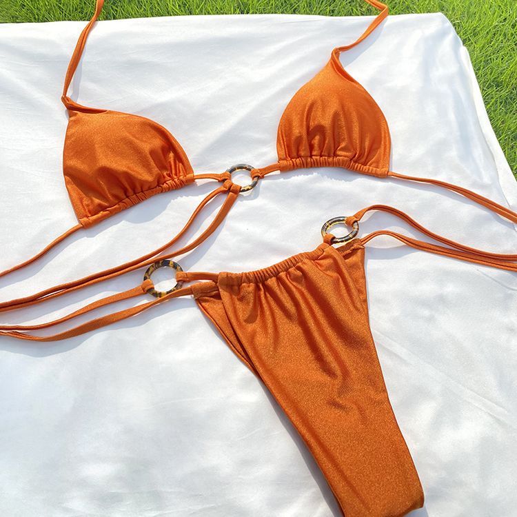 Hollow Out Pleated Double-Sided Triangle Bikini