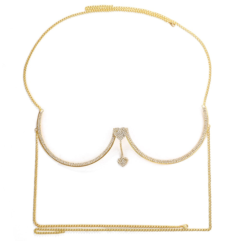 Crystal Heart Chest Bra Body Chain Necklace