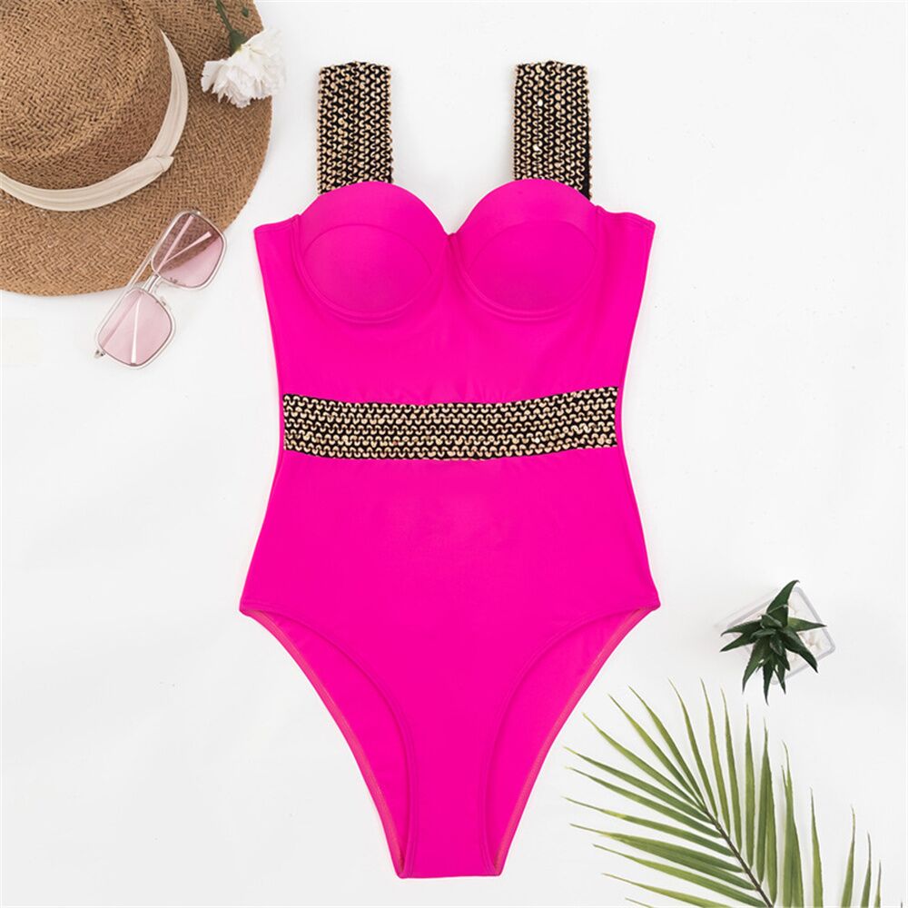 Sexy Push Up One Piece Swimsuit Women 2023 New Stitch Detail Swimwear Monokini Bodysuit Female Beachwear Swimming Bathing Suit