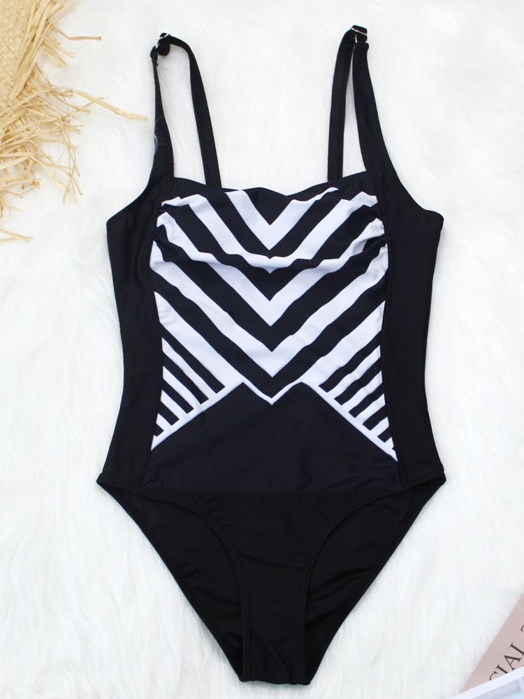 Women One Piece Bikinis Striped Swimwear Black Swimsuits Female Slimming Beach Wear Summer Bathing Suits