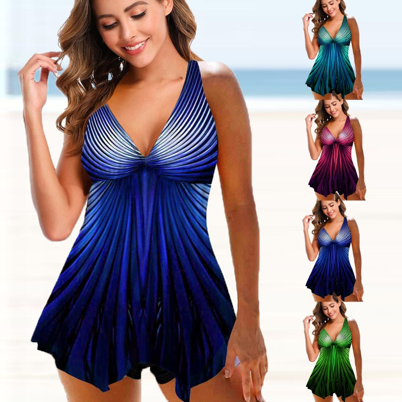 New Sexy Tankini 2022 Plus Size Swimsuit Female Swimwear Women Print Bikini Set Bather Swimming Beachwear Summer Bathing Suit