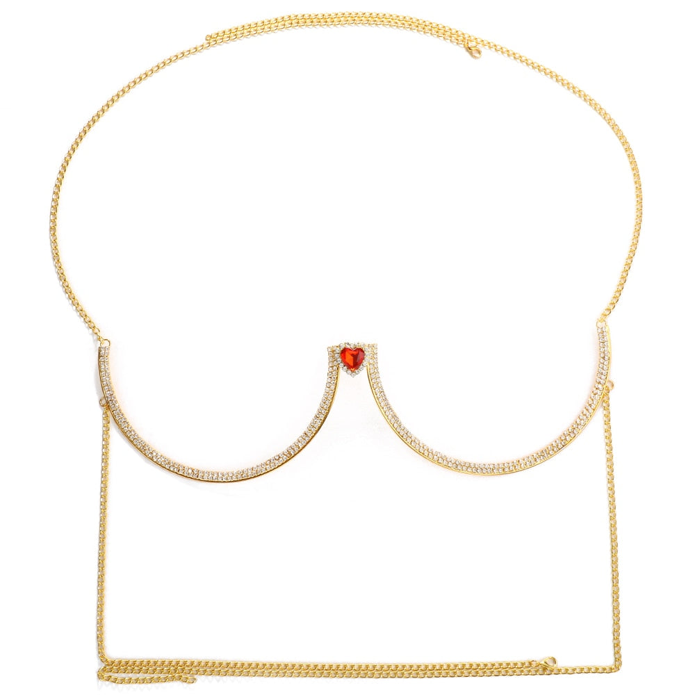 Crystal Heart Chest Bra Body Chain Necklace