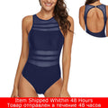 Riseado Mesh One Piece Swimsuit Women Swimwear 2023 Sexy Swimming Suit for Women Monokini Plus Size Bath Suits Black High Neck