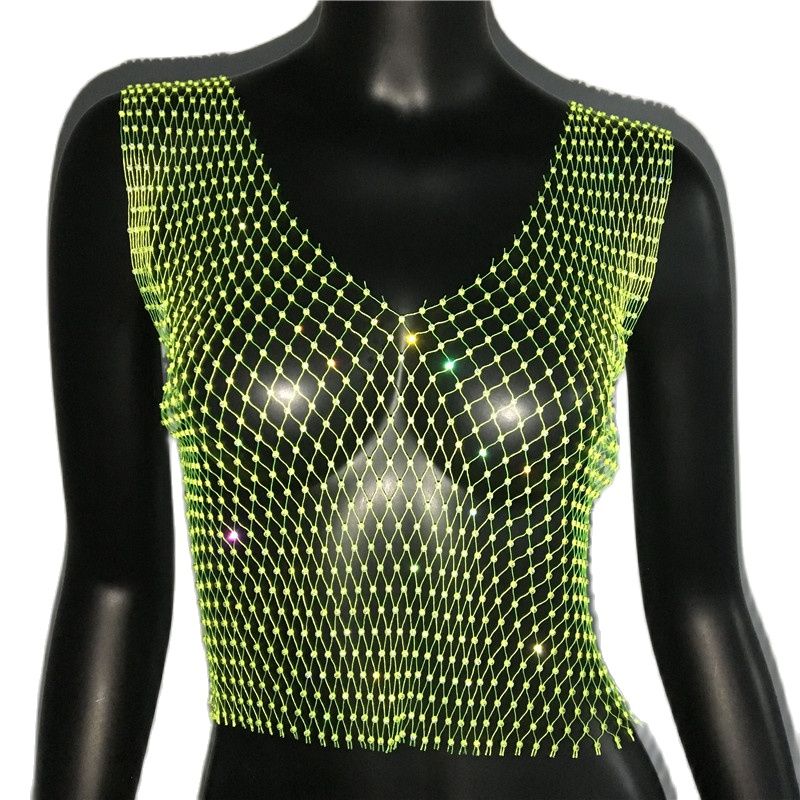 Rhinestone Mesh See-Through Crop Top