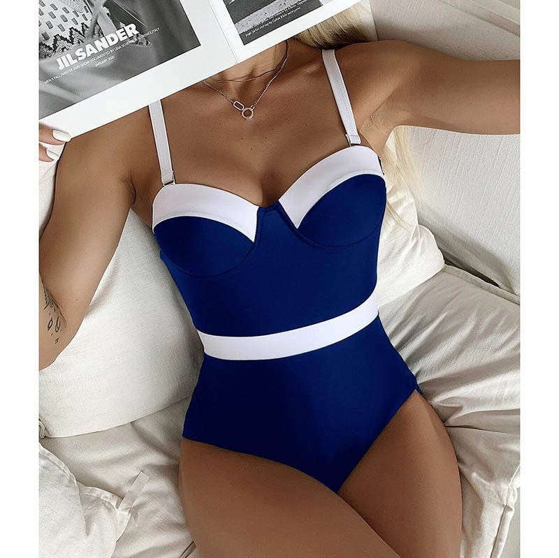 Riseado Sexy Push Up One Piece Swimsuit Colorblock Swimwear Women 2023 Underwire Bodysuit Bathing Suit Swimming Suit For Women