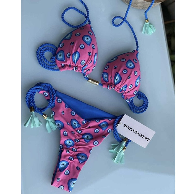 RUOTONGSEPT Swimwear Thong Bikini Set 2022 New Blue Swimsuits Woman Sexy Bathing Suits Bikinis Triangle Bandage Female Beachwear