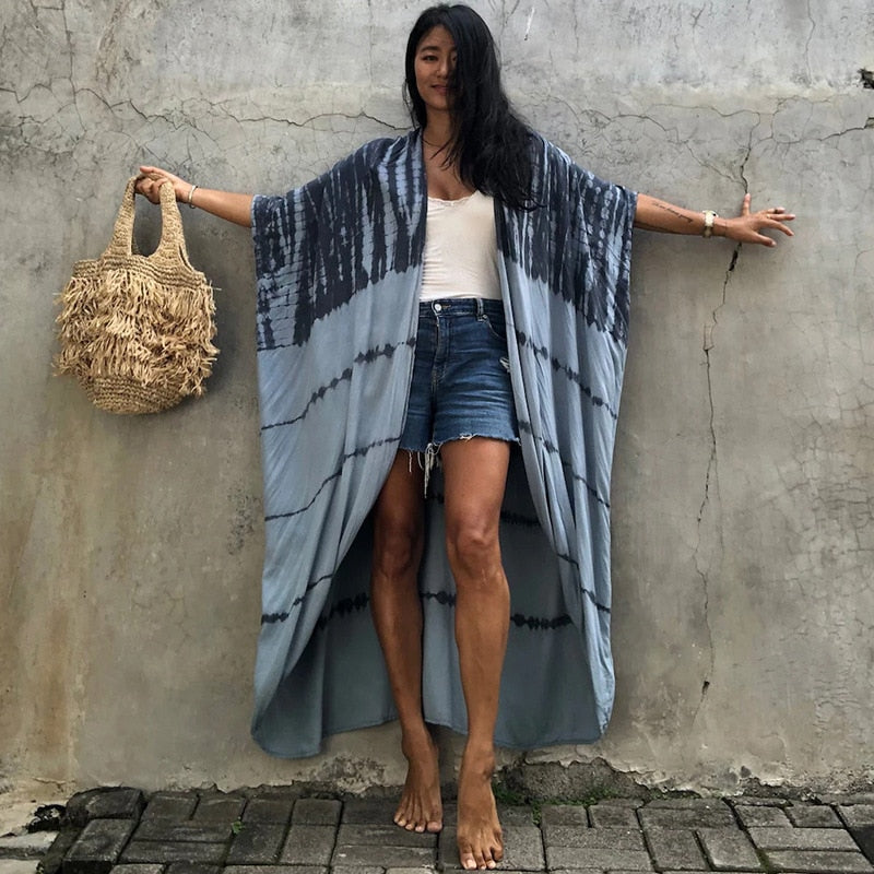 Beach Cover Ups for Swimwear Women Black Tie Dye Kimono Swimsuit Cape Summer Dress 2022 Beachwear Outfits Sales