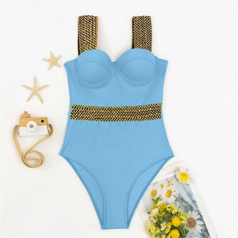 Sexy Push Up One Piece Swimsuit Women 2023 New Stitch Detail Swimwear Monokini Bodysuit Female Beachwear Swimming Bathing Suit