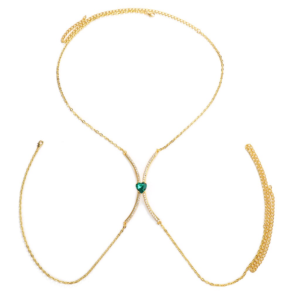 Crystal Heart Chest Bra Body Chain Necklace