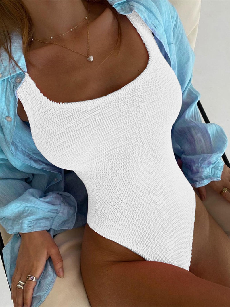 2022 New One Piece Swimsuit Women Solid Color Swimwear Push Up Sexy Monokini Bathing Suit Backless Cut Out Swim Bather Beachwear