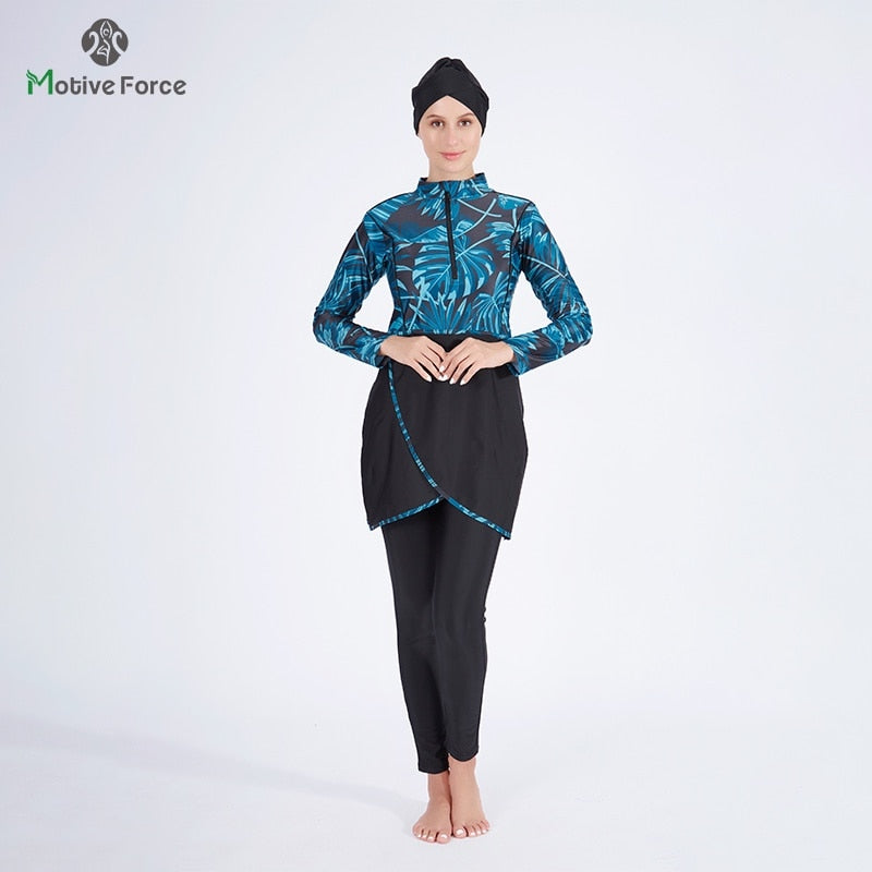 3PCS women muslim swimwear long sleeve swimsuit muslimah swimming burkini turban pants maillots de bains musulmans maillot femme