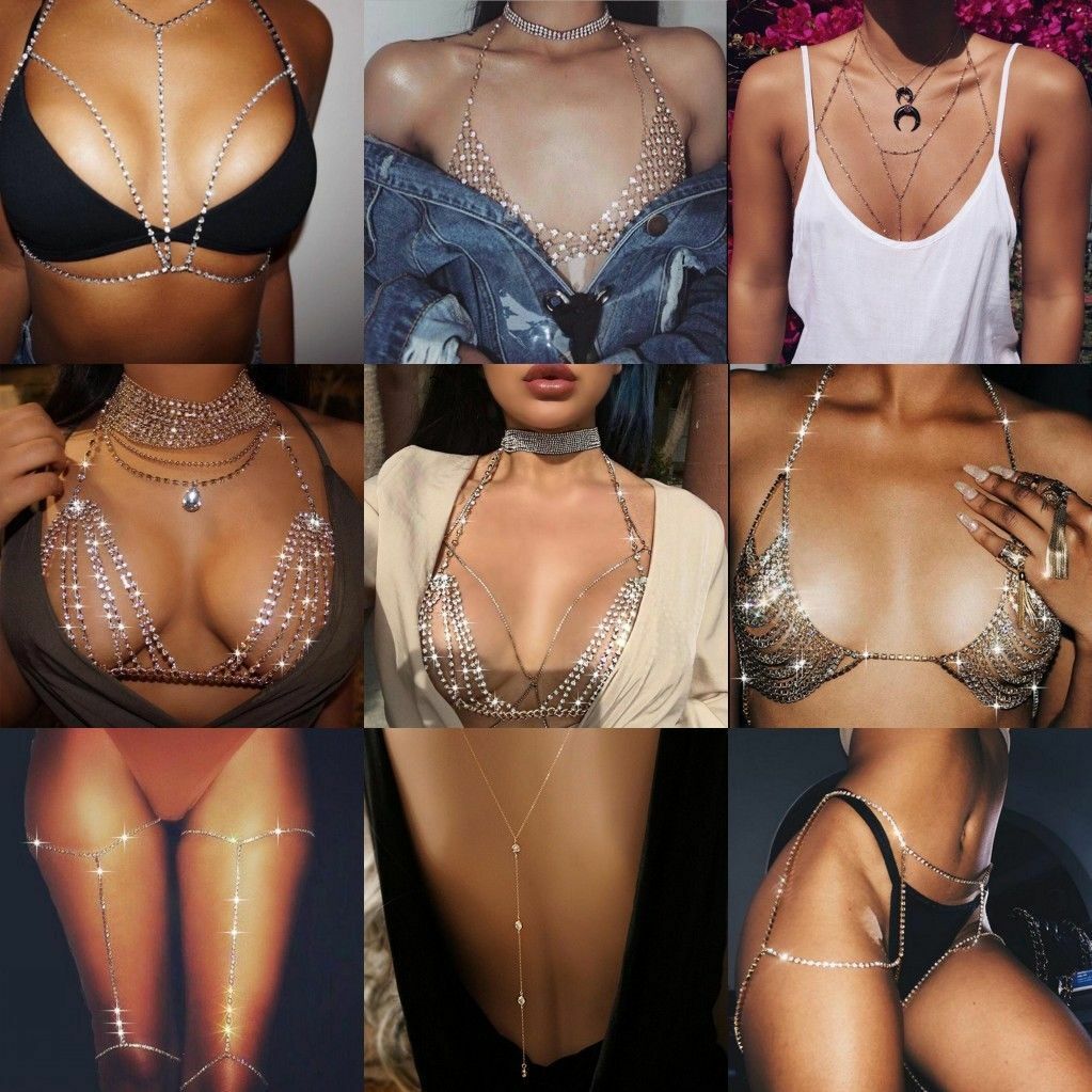 Women Summer Sexy Shiny Crystal Rhinestone Bra Chest Body Chain Bikini Jewelry  Leg Chains for Women Summer Beach Dress Sexy