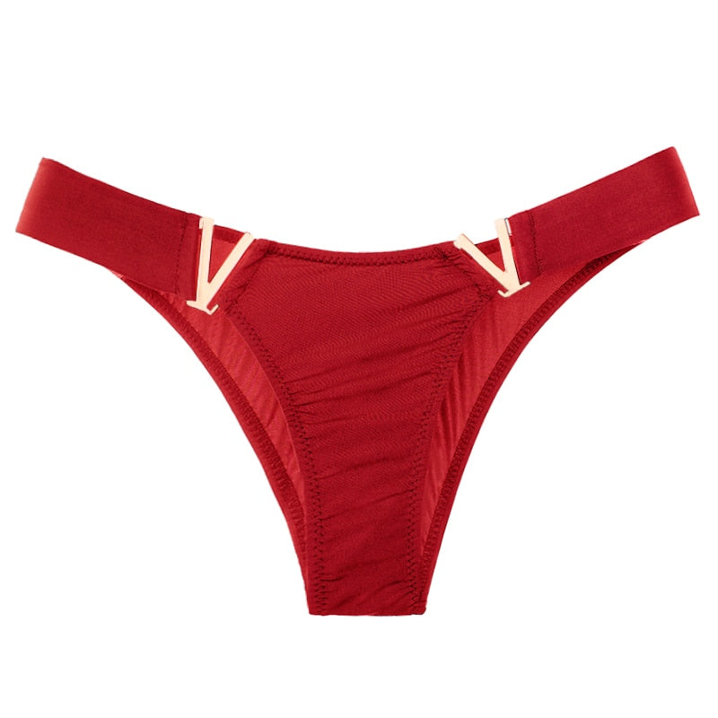 Metal Decor V-Shape High Fork Thong Briefs