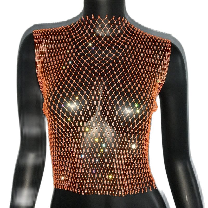 Rhinestone Mesh See-Through Crop Top
