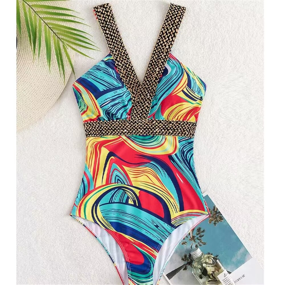 Sexy Push Up One Piece Swimsuit Women 2023 New Stitch Detail Swimwear Monokini Bodysuit Female Beachwear Swimming Bathing Suit