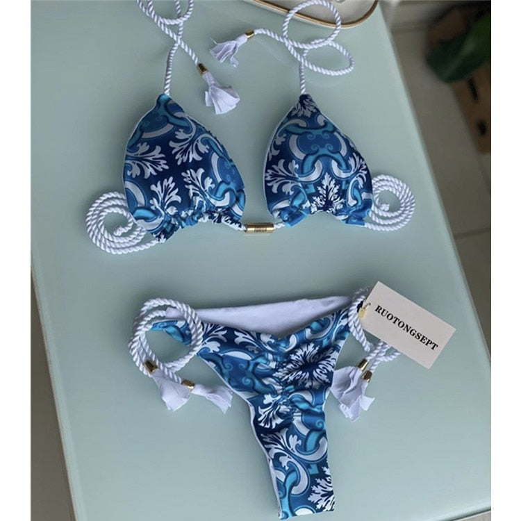 RUOTONGSEPT Swimwear Thong Bikini Set 2022 New Blue Swimsuits Woman Sexy Bathing Suits Bikinis Triangle Bandage Female Beachwear