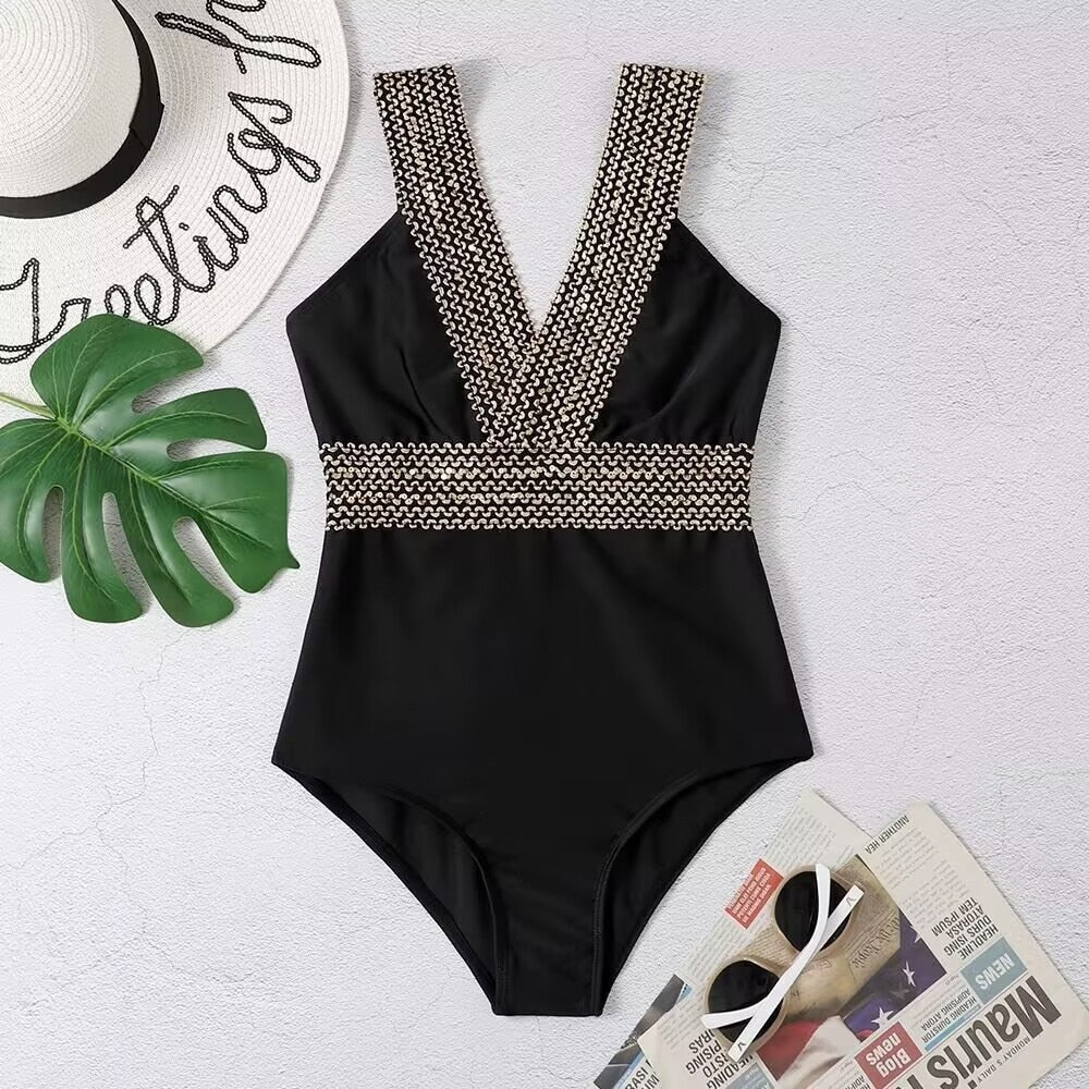 Sexy Push Up One Piece Swimsuit Women 2023 New Stitch Detail Swimwear Monokini Bodysuit Female Beachwear Swimming Bathing Suit