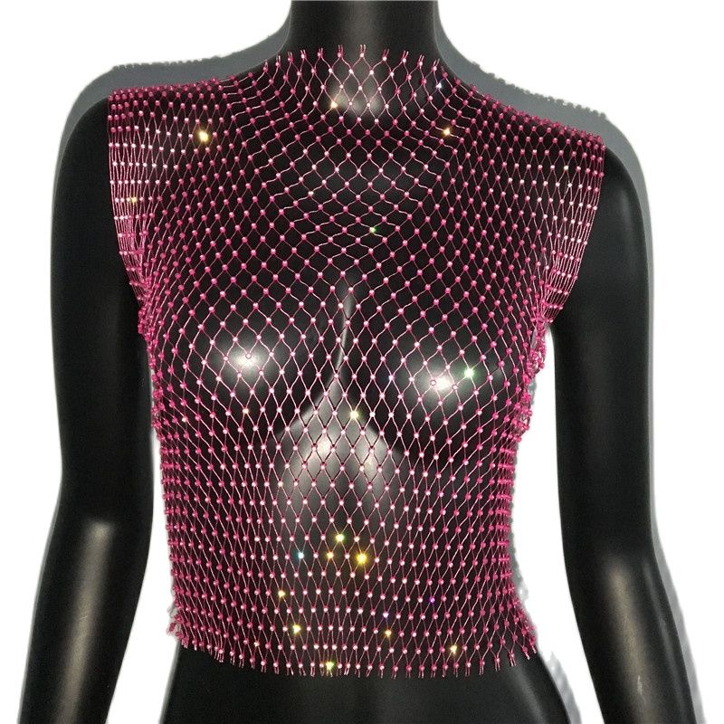 Rhinestone Mesh See-Through Crop Top