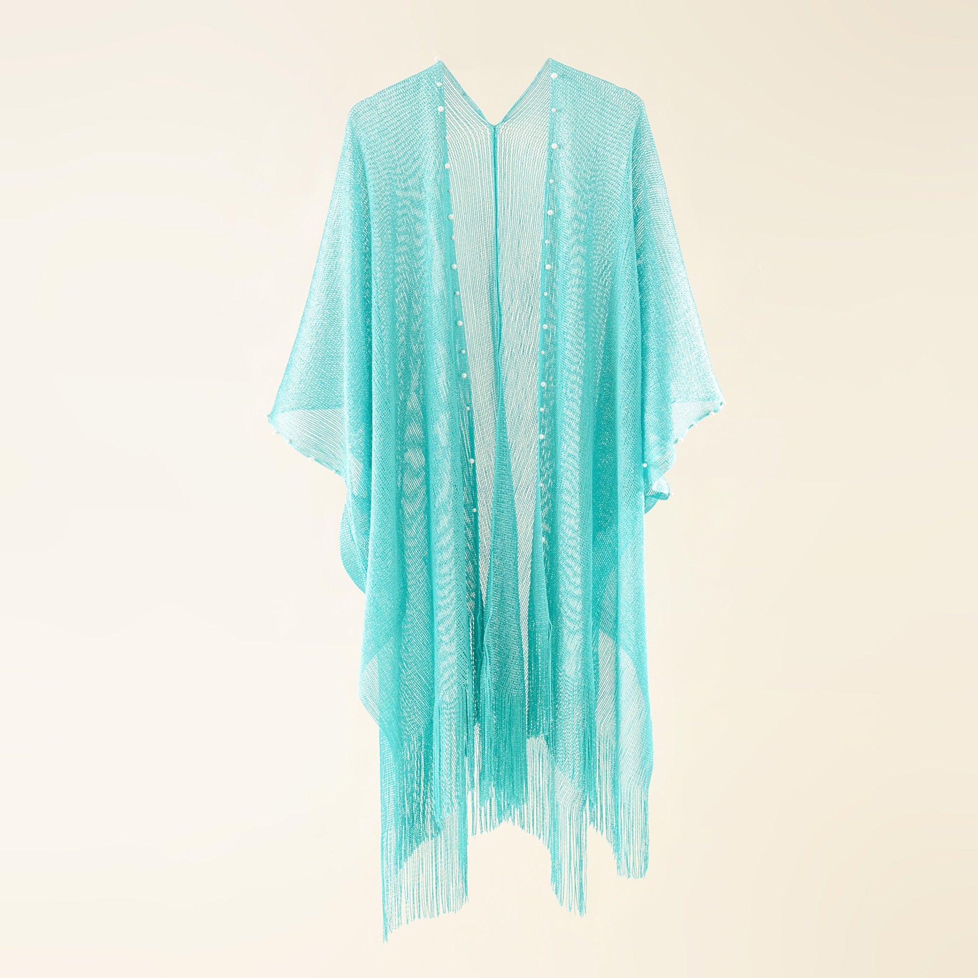 6 Colors Swimsuit Bikini Cover Up Solid Cardigan Tassel Pearls Decor Shawl Women Cape Cover Ups for Swimwear Women Pareo Plage