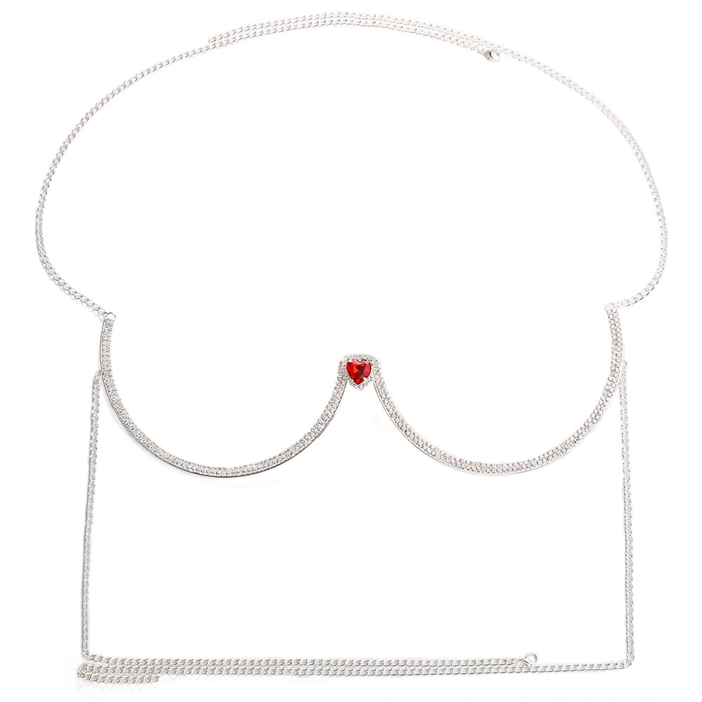 Crystal Heart Chest Bra Body Chain Necklace