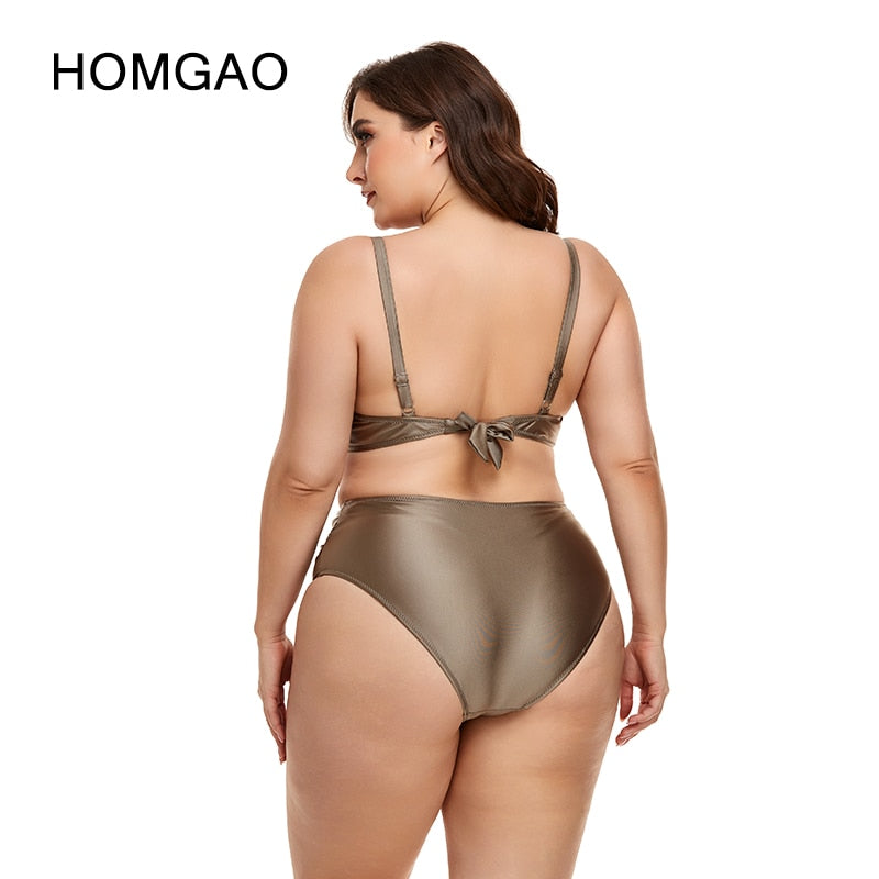 HOMGAO 2022 New Women Large Size Swimsuit Two Piece Bikini Set Sexy V-Neck Swimwear Bathing Suits Maillot De Bain Femme XL-4XL