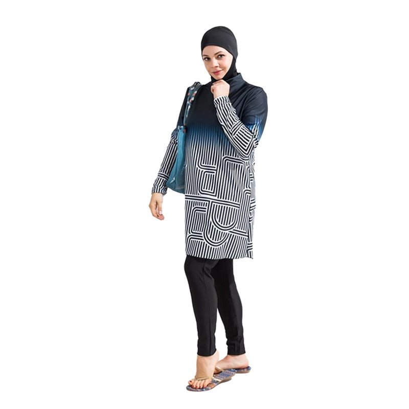 3PCS Muslim swimwear for women long sleeve swimsuit printing maillots de bains musulmans maillot femme musulman burkini modest