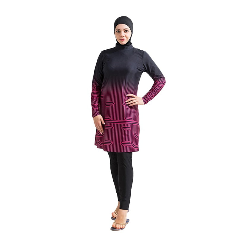 3PCS Muslim swimwear for women long sleeve swimsuit printing maillots de bains musulmans maillot femme musulman burkini modest