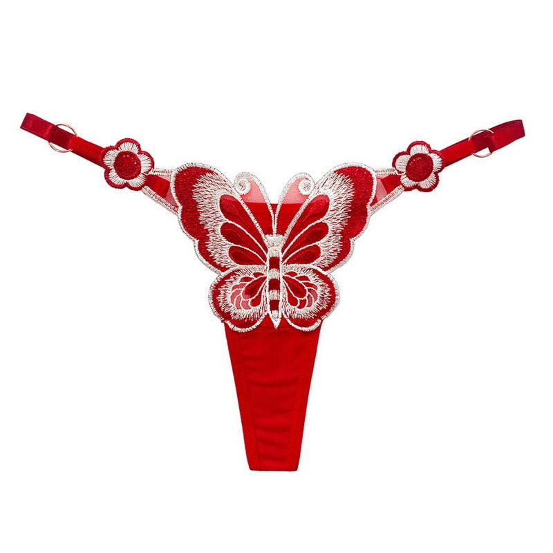 Cute Butterfly Embroidery Women Thongs And G strings Sexy Transparent Mesh Briefs Adjustable Waist Panties Culotte Femme