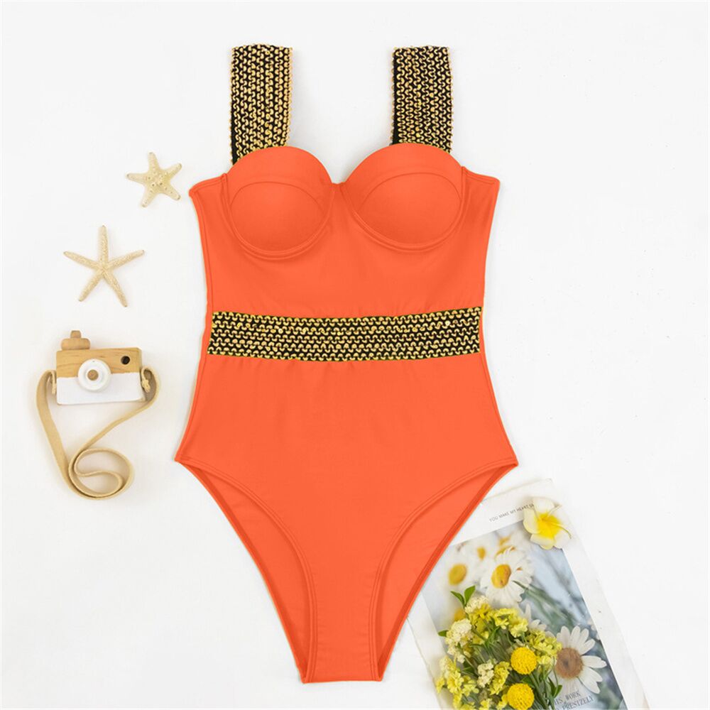 Sexy Push Up One Piece Swimsuit Women 2023 New Stitch Detail Swimwear Monokini Bodysuit Female Beachwear Swimming Bathing Suit