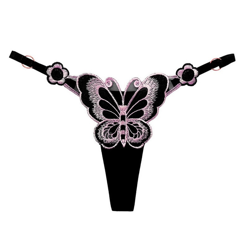 Cute Butterfly Embroidery Women Thongs And G strings Sexy Transparent Mesh Briefs Adjustable Waist Panties Culotte Femme