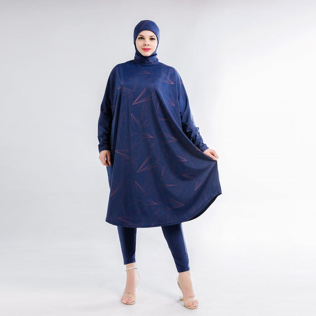 Women Muslim Swimwear Beachwear Screen Printing 3pcs Lslamic Clothes Hijab Long Sleeves Sport Swimsuit Burkinis Bathing Bat Suit