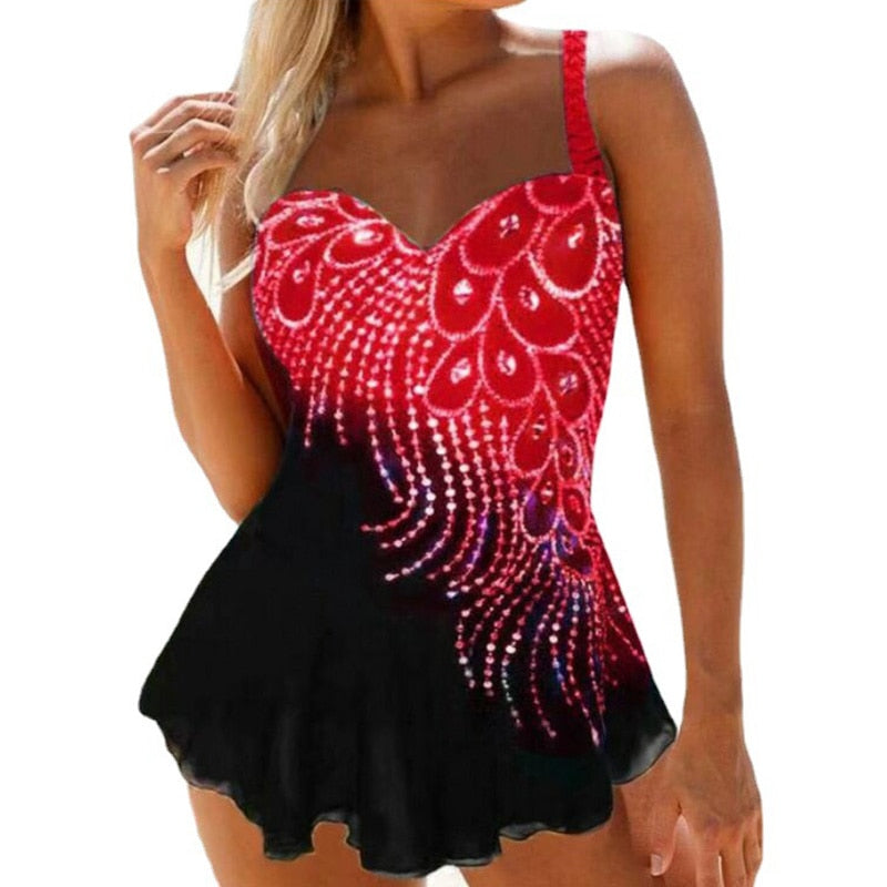 S-8XL Large Size Swimwear ONE-PIEC Peacock Printing Bikini Plus Size XXL Burkini Bikinis Set Beachwear Summer Brazilian Swimsuit