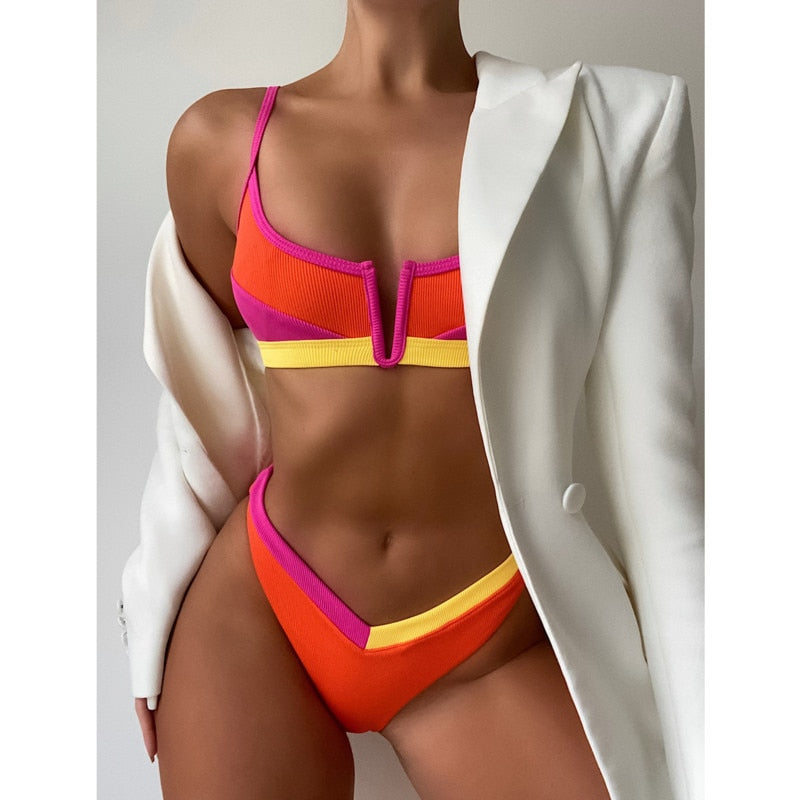 Vintage Retro Patchwork Micro Thong Bikini