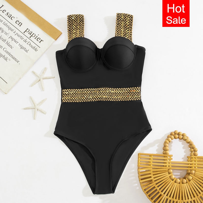 Sexy Push Up One Piece Swimsuit Women 2023 New Stitch Detail Swimwear Monokini Bodysuit Female Beachwear Swimming Bathing Suit