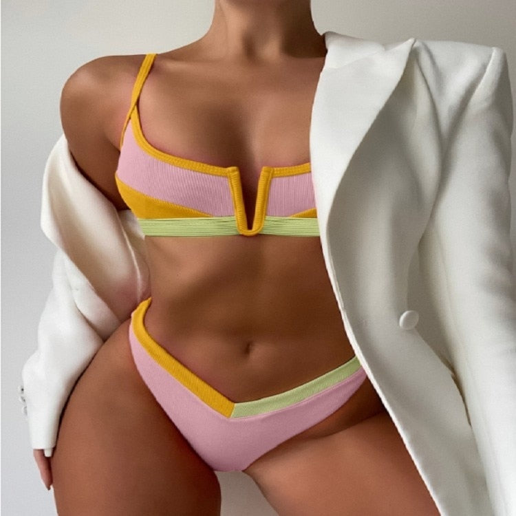 Vintage Retro Patchwork Micro Thong Bikini