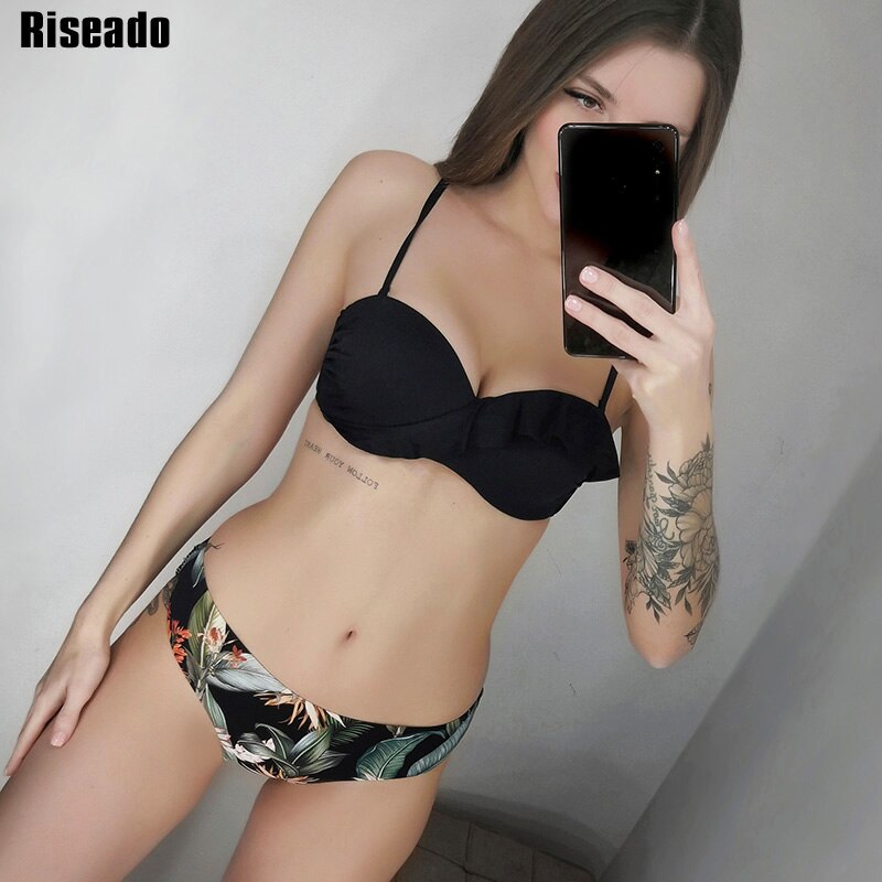 Riseado Sexy Push Up Women's Bikinis Ruffle Swimwear Women Swimsuits 2023 Floral Print Biquini Set Strap Bathing Suits Beachwear