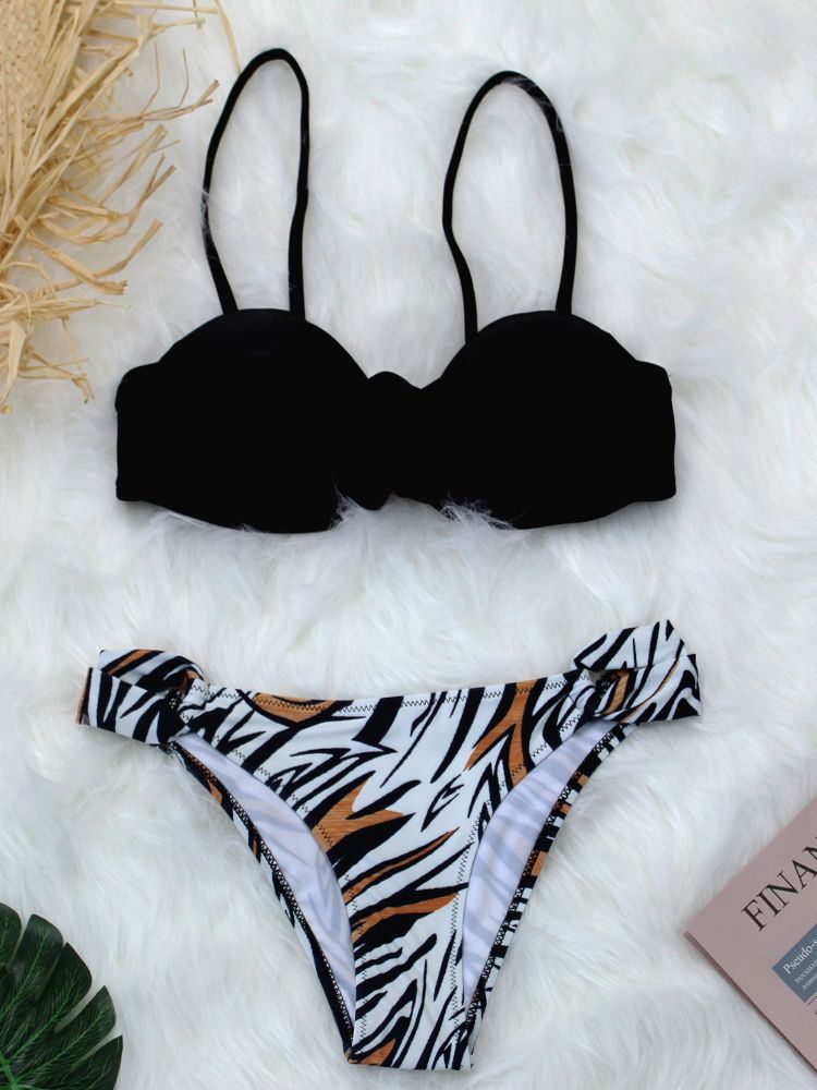 2022 Women Two Pieces Swimsuit Sexy Thong Bikini Push Up Swimwear Printed Bodysuit Twisted Bathing Suit Summer Beach Wear