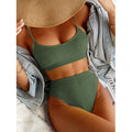 Ribbed High Cut High Waist Bikini Set